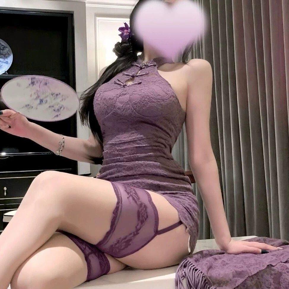 2025新款紫腚能行紫色韵味新中式蕾丝大码旗袍连衣裙女辣妹包臀裙