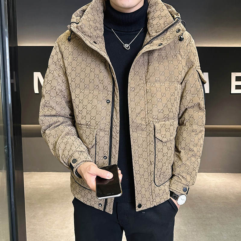 羽绒服男冬季2025新款潮牌男装高级感痞帅气格子加厚保暖连帽外套