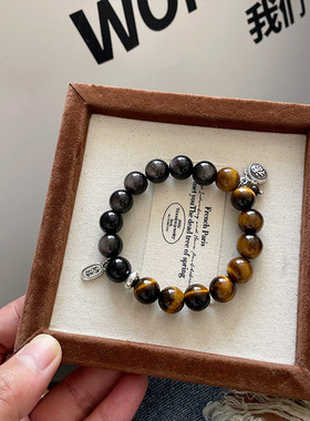 【福宝】天然黄虎眼石银曜石手链