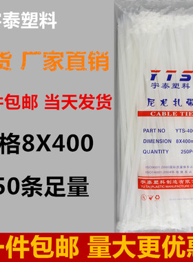 8*400mm白色塑料自锁式尼龙扎带封条 固定塑料捆线带直销捆线电线