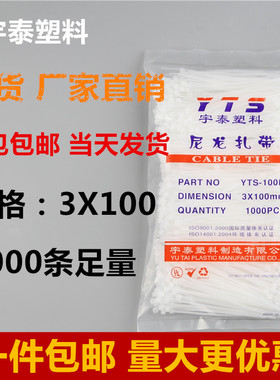 3*100mm白色塑料自锁式尼龙扎带封条 固定塑料捆线带直销捆线电线