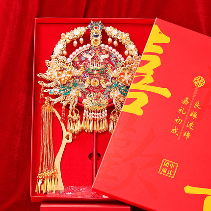 结婚团扇新娘秀禾扇子高级双面大气新款成品diy材料包送闺蜜礼物