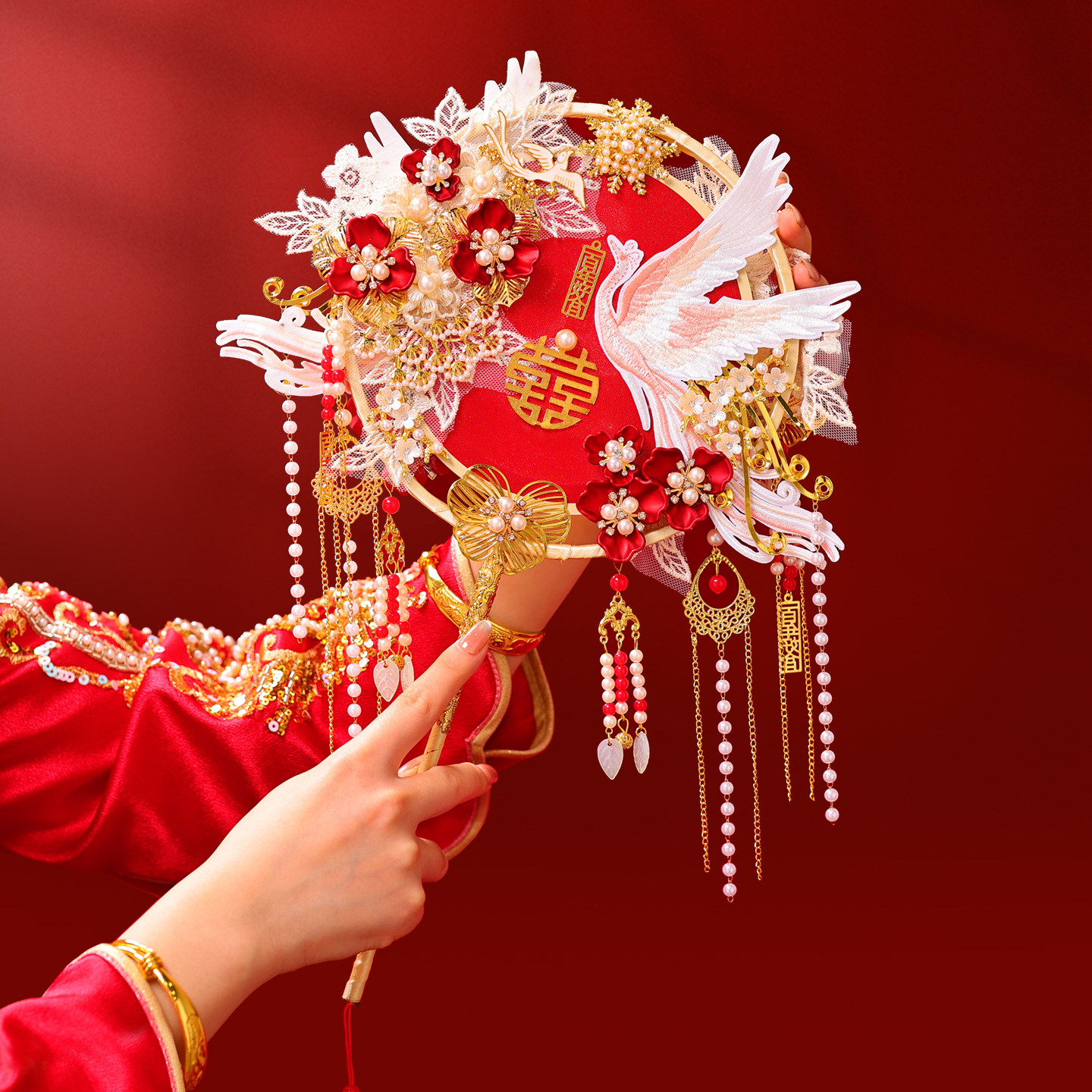 婚嫁团扇新娘结婚中式高级双面送新娘新婚礼物秀禾扇子diy材料包,家居饰品,工艺扇/团扇/喜扇/折扇,淘宝优惠券,粉丝福利购,淘宝优惠卷