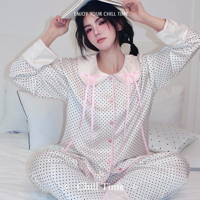 女缎面蝴蝶结睡衣家居服可爱甜心