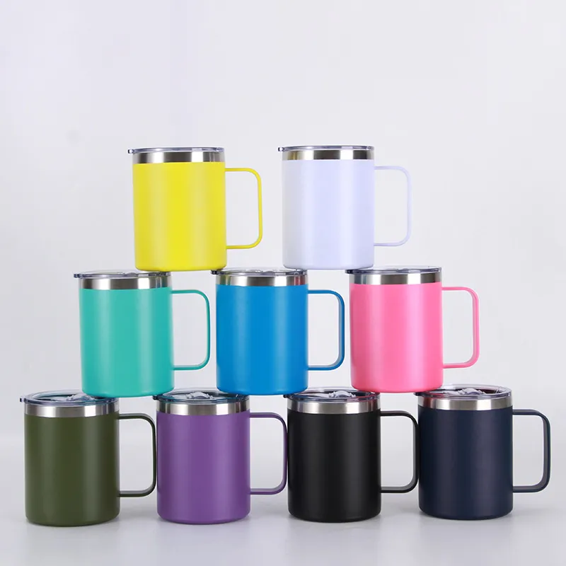 新款喷塑12oz马克杯304不锈钢便携手柄咖啡杯真空保冷冰霸杯