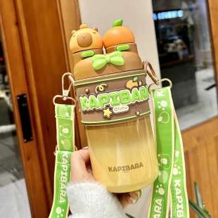 儿童水杯女孩上学 豚豚玩趣双饮316保温杯女生高颜值新款