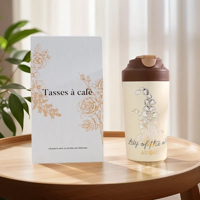 真陶瓷铃兰咖啡杯高颜值女大容量便携保温杯子骨瓷内胆水杯礼盒装