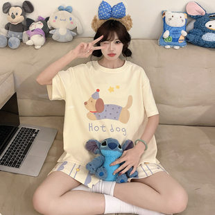 夏季睡衣女孩可爱卡通短裤短袖初中学生大童青少年纯棉套装家居服