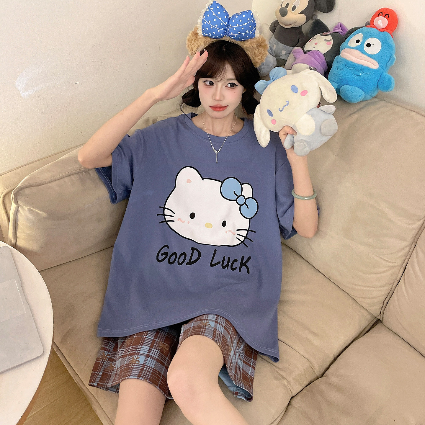 纯棉睡衣女孩可爱卡通短裤夏季短袖初中学生大童青少年家居服套装