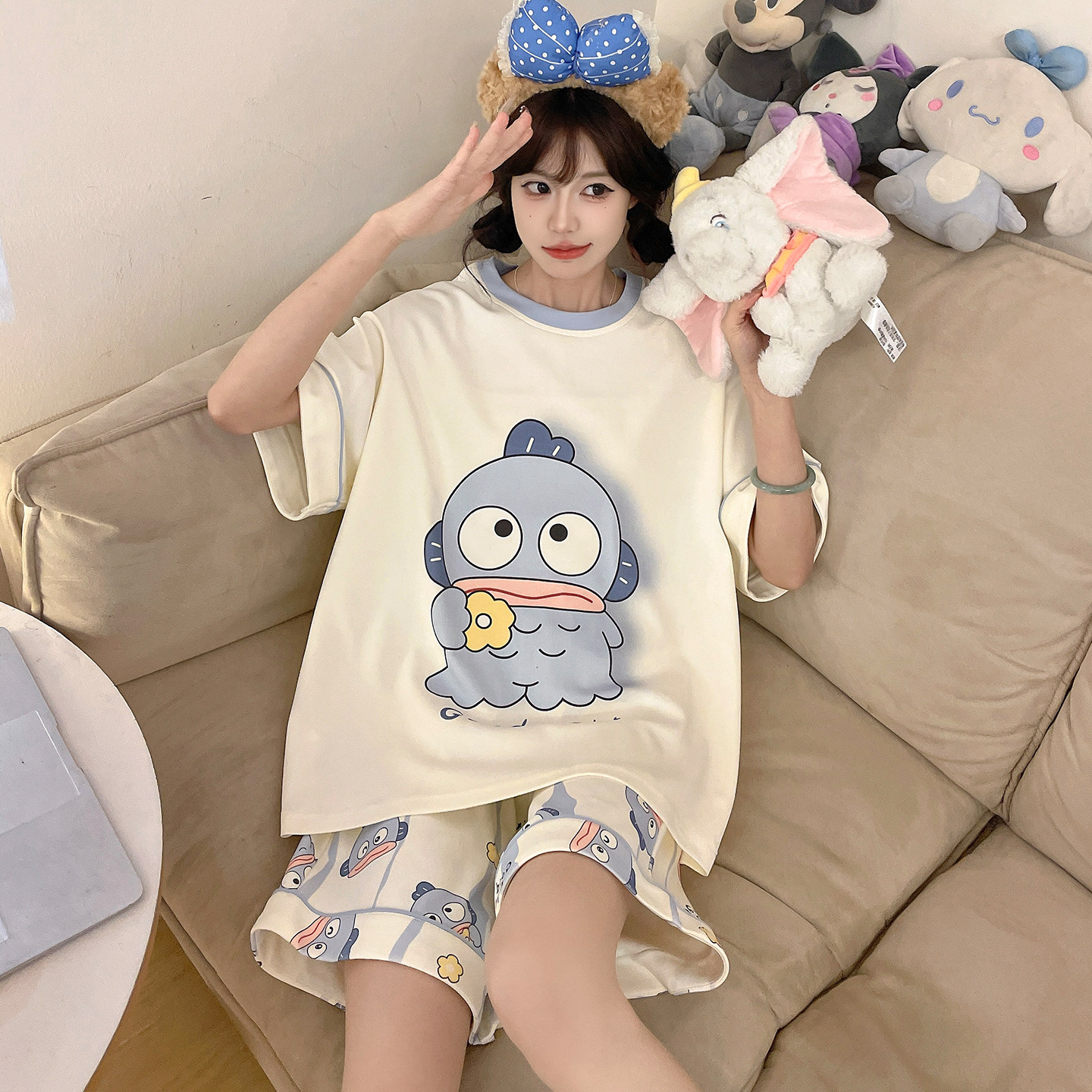 睡衣女孩纯棉可爱卡通甜美夏季短袖初中学生大童青少年家居服套装