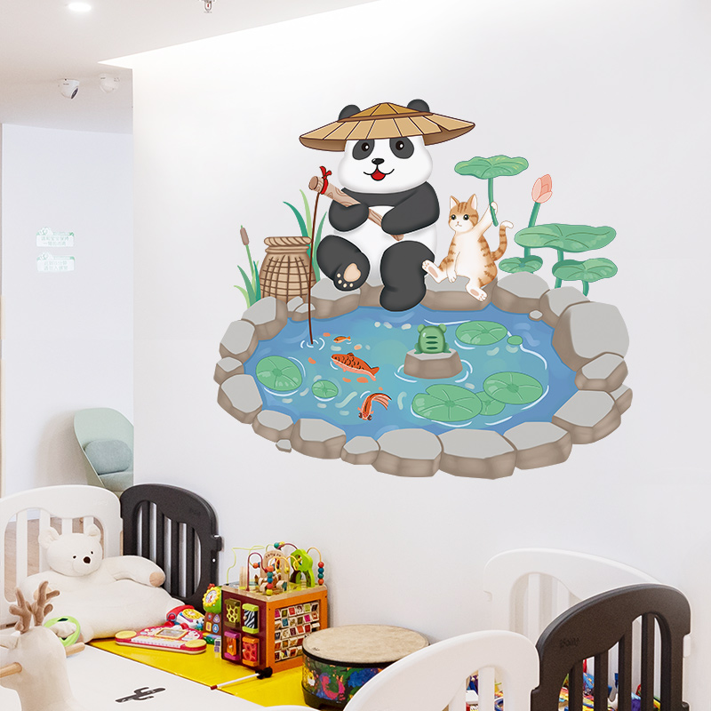 池边小动物儿童房幼儿园墙面装饰卡通墙贴纸创意墙纸遮丑墙壁贴画图片