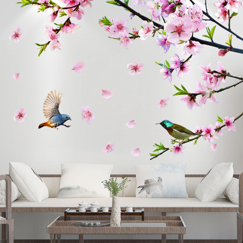 客厅卧室沙发电视背景墙面装饰品房间墙贴纸贴画创意桃花墙纸壁纸