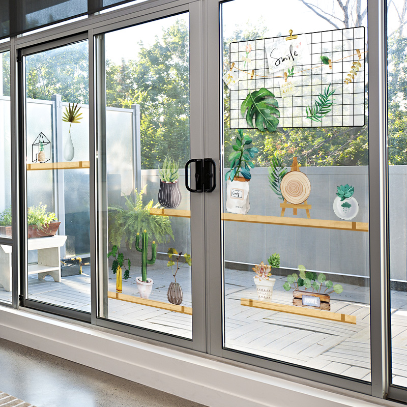 创意个性3ed立体墙贴窗户玻璃门贴纸自粘装饰卧室北欧绿植窗花贴