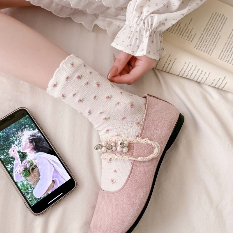 春秋季新款袜子女休闲甜美纯棉中筒袜少女可爱卡通碎花花边堆堆袜,女士内衣/男士内衣/家居服,中筒袜,淘宝优惠券,粉丝福利购,淘宝优惠卷