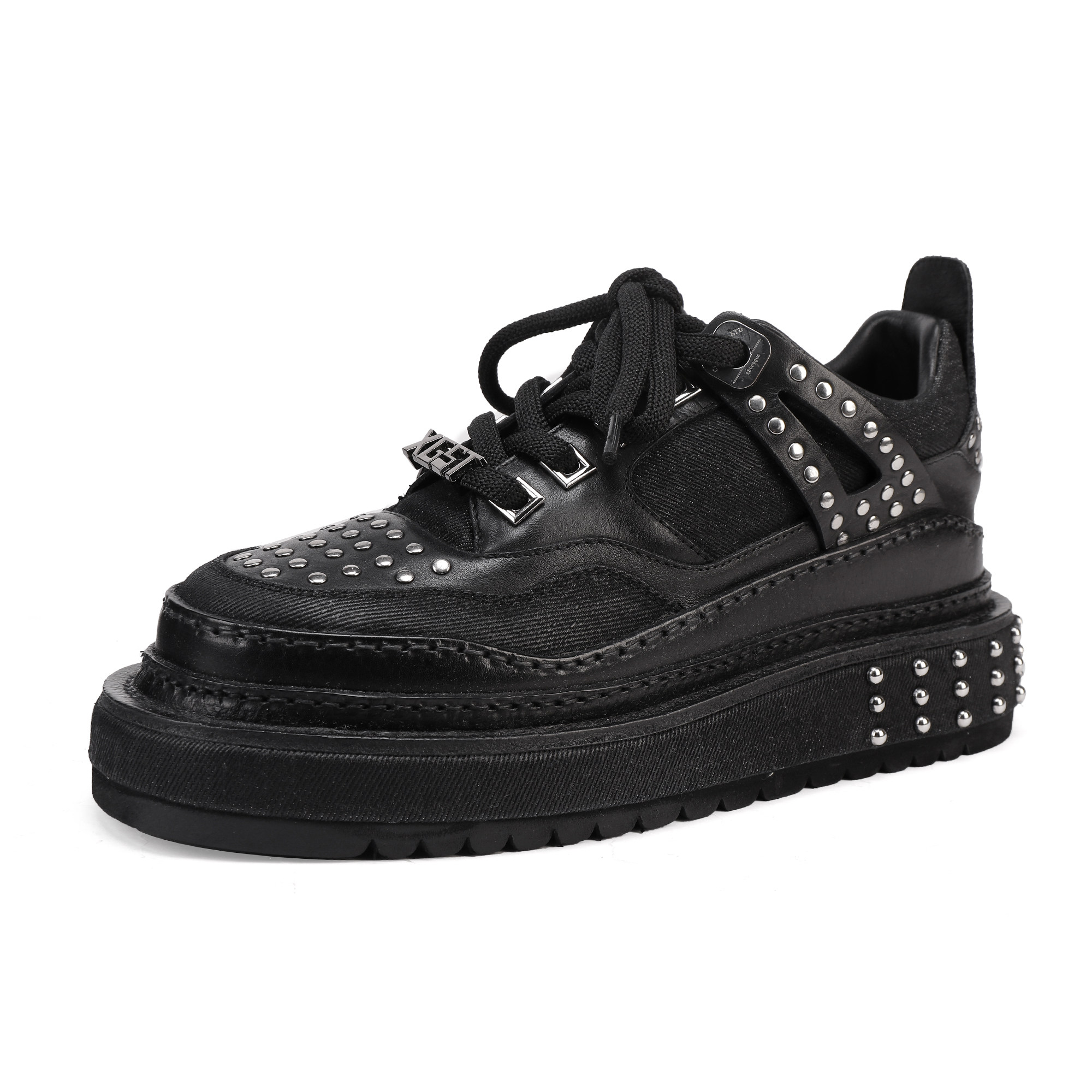 欧美小众潮牌高级感厚底增高真皮板鞋头层牛皮铆钉男休闲松糕皮鞋,流行男鞋,休闲板鞋,淘宝优惠券,粉丝福利购,淘宝优惠卷