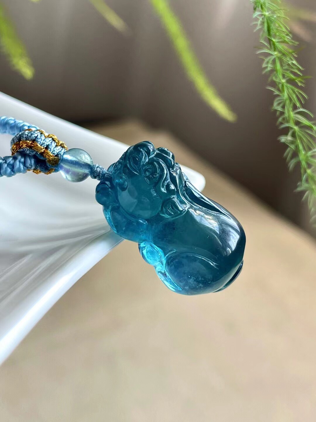 「山海鲸」五行喜用水 主招财 天然海蓝宝 貔貅吊坠|招财进宝