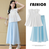 套装 中大童夏季 2026新款 冰丝裙裤 两件套 儿童洋气时髦短袖 女童夏装