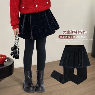 女童裤裙假两件秋冬款儿童冬季加绒打底裤春秋半身裙子丝绒短裙裤