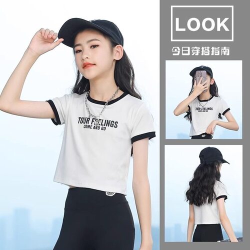女童短款高腰T恤夏季露脐上衣