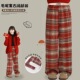 秋冬加绒复古格子裤 儿童圣诞大童冬季 红色裤 女童阔腿裤 子保暖卫裤