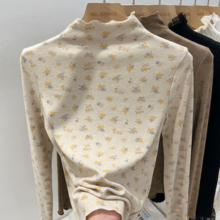 女童打底衫春秋款2026新款儿童高领秋衣纯棉宝宝春季碎花上衣内搭