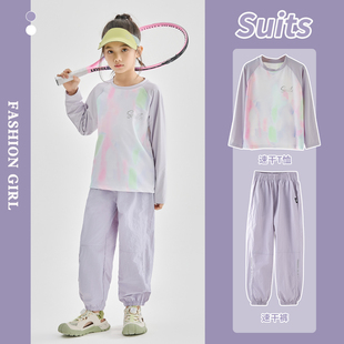 女童速干套装儿童春秋薄款跑步训练服2026新款女孩秋季运动休闲裤