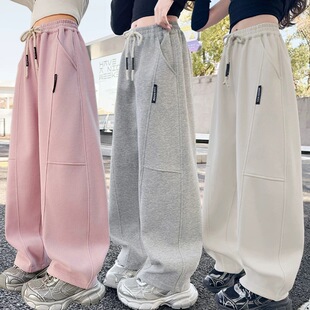 女童裤子春秋儿童弯刀阔腿裤2026新款女大童卫裤初中生春装运动裤