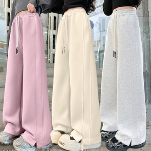 女童加绒裤子冬季2025新款春秋儿童一体绒女大童直筒阔腿裤秋冬装