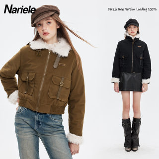 Nariele  欧美正品冬季潮牌新品立领辣妹外套夹克百搭短款棉服女