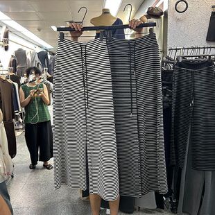 女宽松显瘦松紧腰拖地长裤 胖mm大码 百搭条纹阔腿裤 韩版 300斤夏季