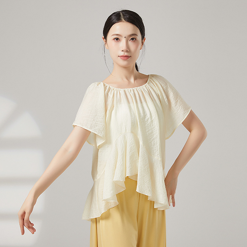 古典舞新款罩衫短袖纱衣中国舞现代舞练功舞蹈服上衣女