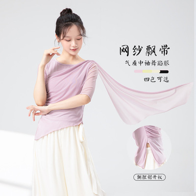 现代舞练功服女新款舞蹈服上衣拼接网纱古典舞成人飘纱身韵形体服