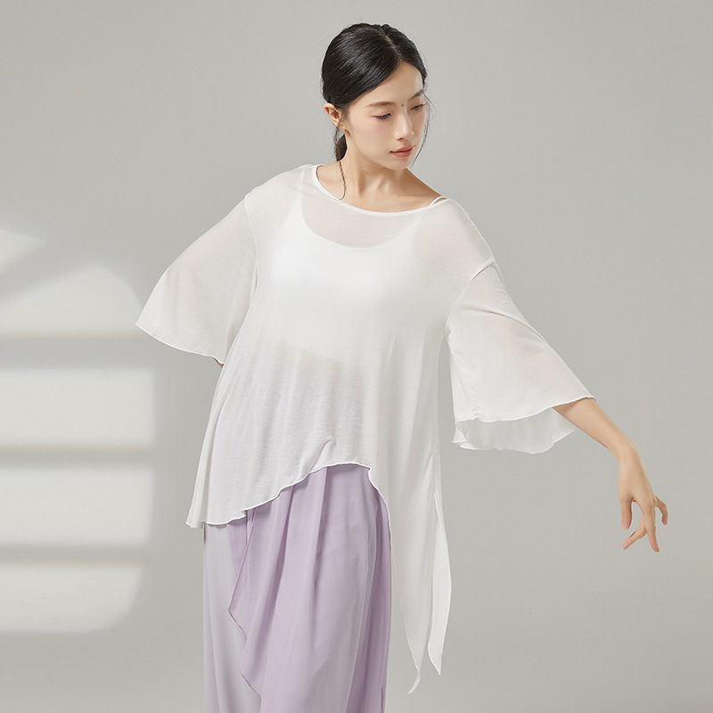古典舞演出服女夏新款宽松天丝不规则舞蹈服上衣中国民族舞罩衫