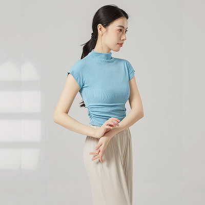 半高领显瘦瑜伽服女弹力健身服跑步运动短袖上衣夏季新款古典舞服