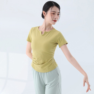 新款春夏舞蹈教师日常瑜伽V领上衣短袖服形体训练基训舞蹈练功服