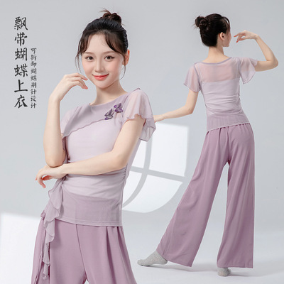 古典舞蹈服女新款仙气飘带蝴蝶上衣中国舞现代舞形体服练功服纱衣