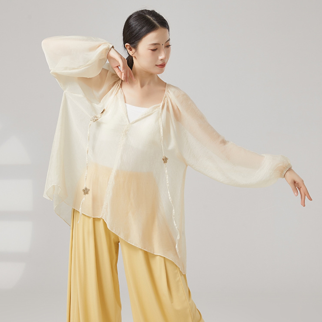 古典舞蹈服飘逸身韵纱衣中国舞练功服现代舞宽松训练服上衣