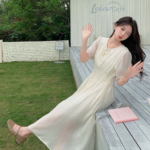 P125 松紧腰连衣裙2C215 K190 V领短袖 中长款