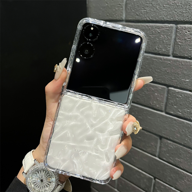 适用 小米mixflip2手机壳高级水波纹褶皱新款透明原机色小米mixflip女款轻奢荣耀magicvflip个性简约防摔超薄