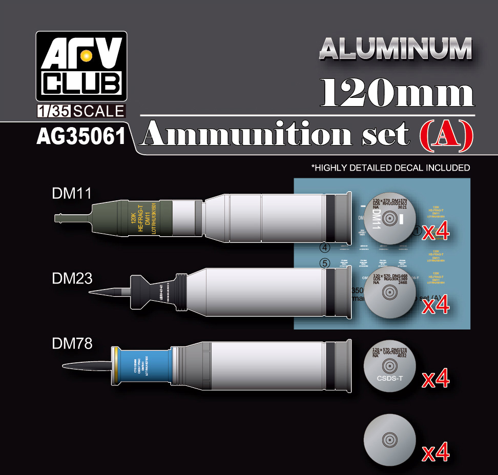 铸造模型 AFV升级配件 1/35 金属炮弹 120mm弹药组 AG35061/35062