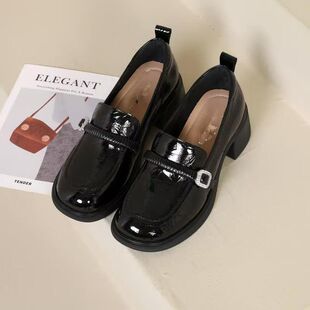 2026百丽纯爱软底真皮厚底英伦风乐福鞋 女 女中跟粗跟圆头深口单鞋