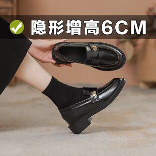 制服单鞋 英伦女高百搭圆头金扣一脚蹬粗跟乐福鞋 M小皮鞋 内增高6C