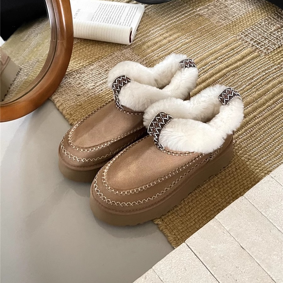 25冬季河南桑坡村厚底翻毛复古缝线雪地靴女羊皮毛一体保暖阿尔派