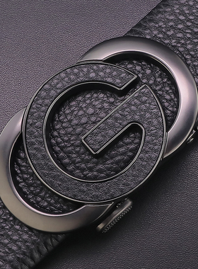 黑色皮带男真皮年轻人G字母自动扣商务腰带时尚休闲个性软皮裤带