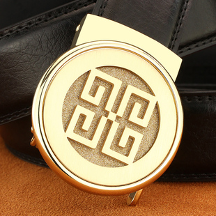 带 腰带青年百搭休闲棕色咖色裤 圆扣皮带男士 真皮4G字母自动扣韩版