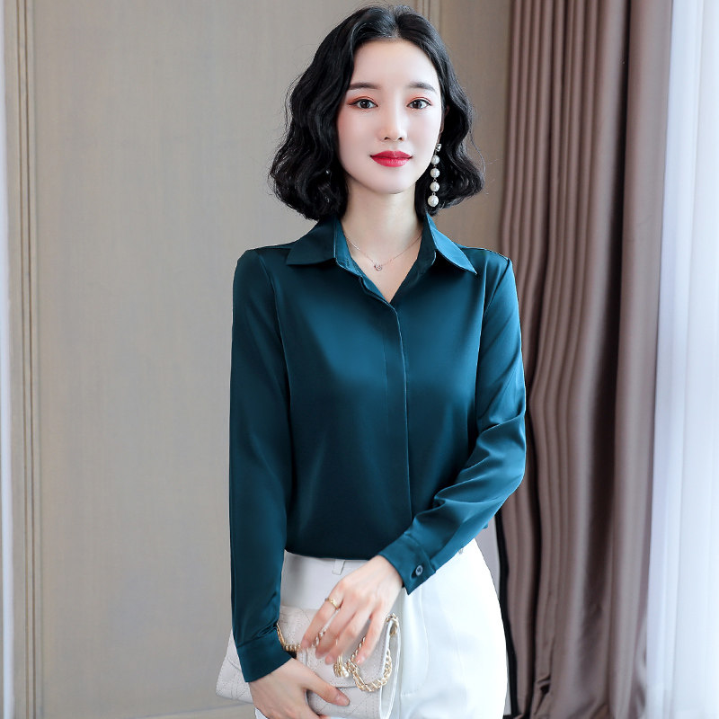 2024新款春季新款醋酸缎面设计感职业装时尚大码真丝衬衣女款