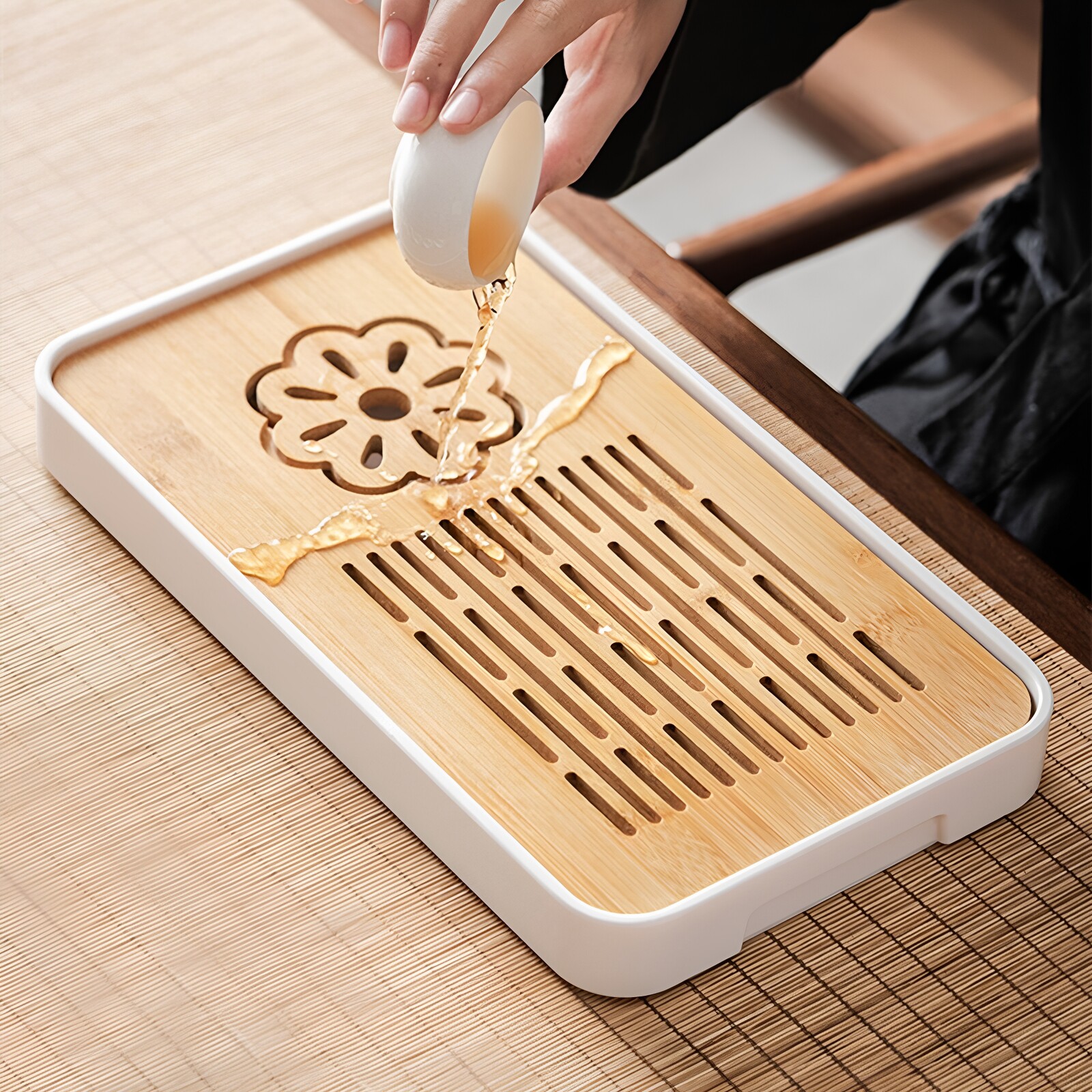 储排双用竹制小茶盘塑料底托盘图片
