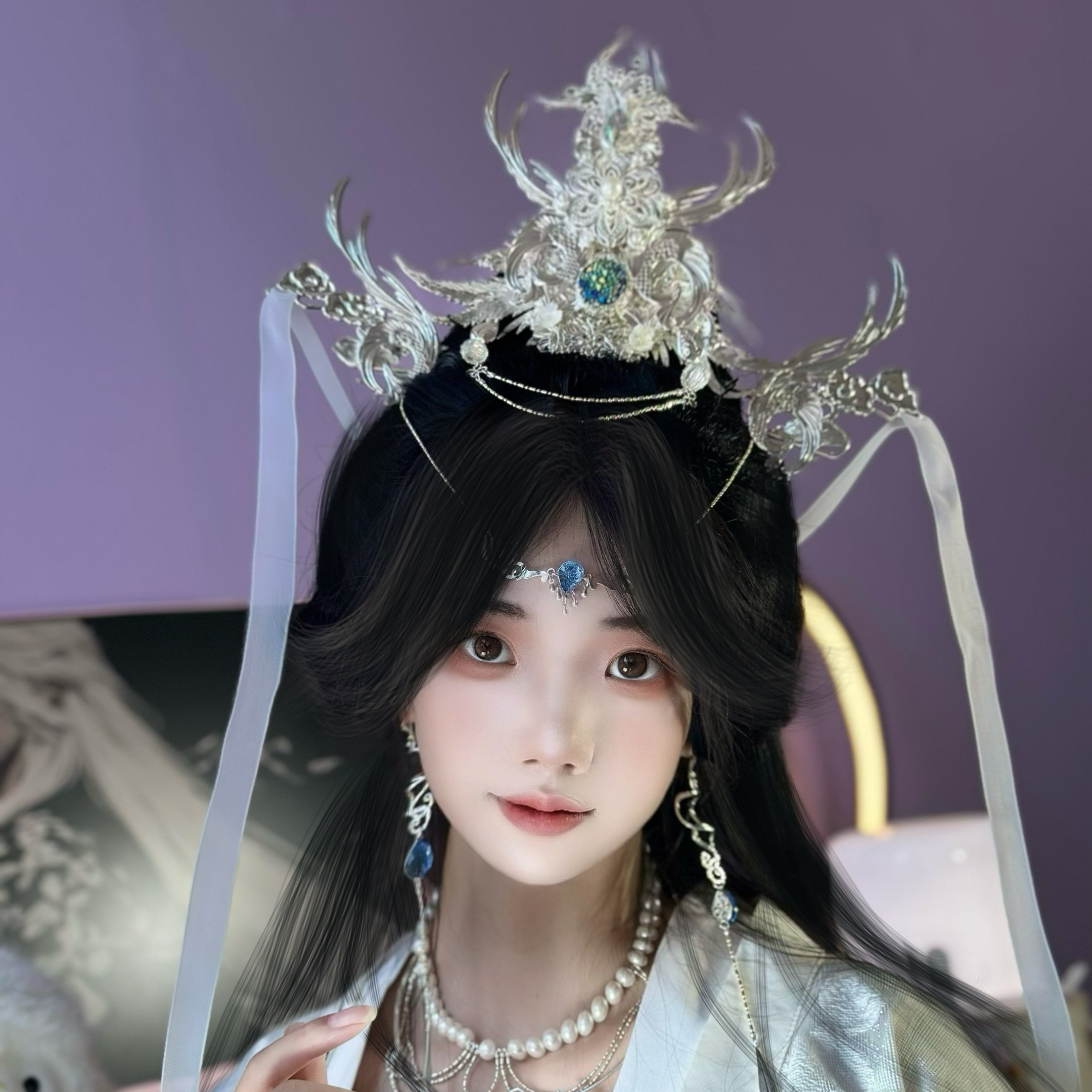 仙逆李慕婉神临之战宗主发饰发冠耳环额饰项链发夹套装 - 实物图