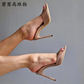 巨显腿长尖头露趾细跟高跟鞋 女鞋 外穿拖鞋 时尚 网红款 欧美明星同款