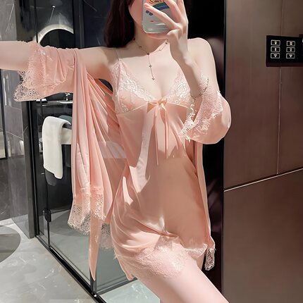 睡衣女性感吊带睡裙薄款2026新款冰丝夏季大码诱惑蕾丝纯欲风睡袍